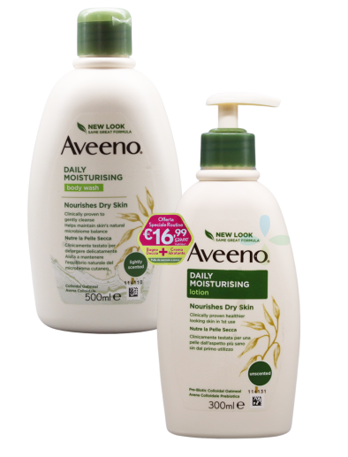 Aveeno Pack Bagno Doccia Avena 500 ml + Crema Idratante Avena 300 ml Pelle Secca