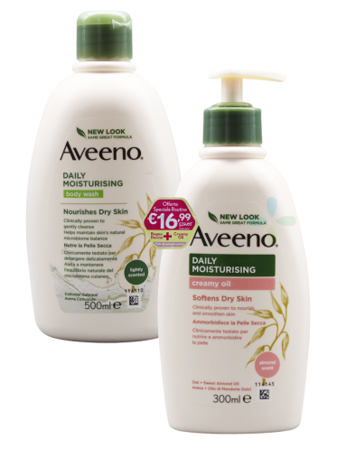 Aveeno Pack Bagno Doccia 500 ml+Olio Crema Mandorle 300 ml Pelle Secca