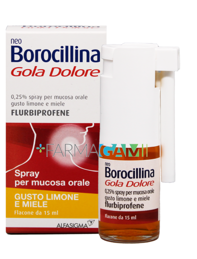 NEOBOROCILLINA GOLA DOLORE*1 flaconcino spray mucosa orale 15 ml 0,25% limone e miele