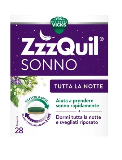 Vicks ZzzQuil Sonno Tutta la Notte Integratore a base di Melatonina 28 Compresse