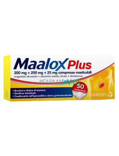 MAALOX PLUS* 200 mg + 200 mg + 25 mg Antiacido Stomaco 50 Compresse Masticabili