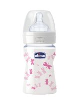 CHICCO BIBERON WELL BEING IN VETRO DECORATO GIRL DA 150 ML NORMAL SILICONE