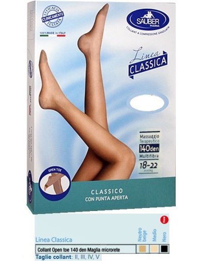 SAUBER COLLANT OPEN TOE MAGLIA MICRORETE 140 DEN COLORE MEDIO TAGLIA 2 LINEA CLASSICA