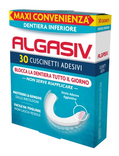 Algasiv Inferiori Cuscinetti Adesivi Protesi Dentaria 30 pezzi