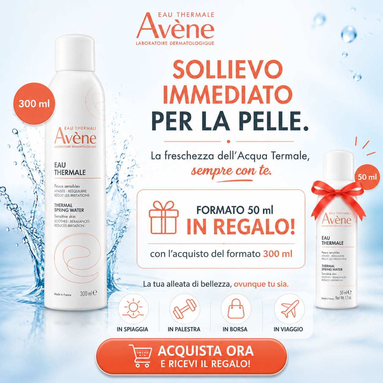 Avène Eau Thermale Spray 300 ml con formato 50 ml in regalo